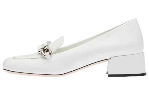 MIU MIU Leather Chunky Heel High Heels 3.5cm Women's White