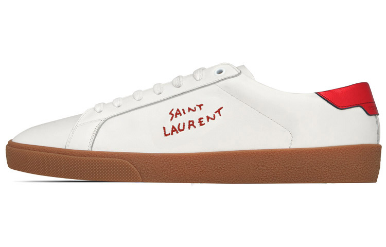 SAINT LAURENT SL/06 Court Embroidery Low top Stylish Skateboarding Shoes Women's White Red
