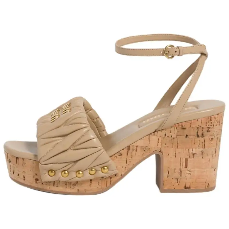 MIU MIU Leather One Strap Sandals 4cm Women's Light Brown