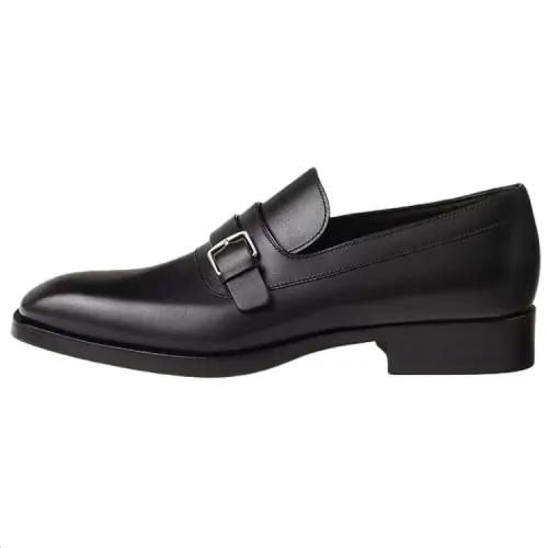 HERMES Hubert Calfskin Casual Shoes Men's Black