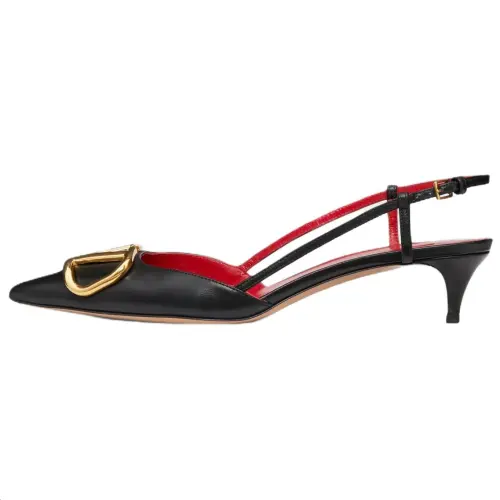 Valentino Vlogo GARAVANI Leather Cone Heel High Heels 4cm Women's Black