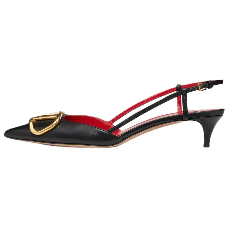 Valentino Vlogo GARAVANI Leather Cone Heel High Heels 4cm Women's Black