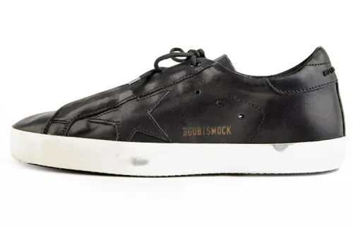 Golden Goose Super Star Cow Leather Stylish Skateboarding Shoes Men's Black Distressed