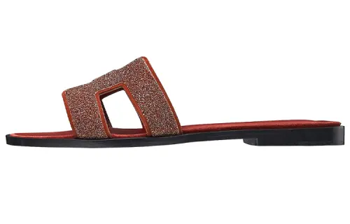 HERMES Oran Slip on Slide Slippers Women's Red
