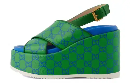 Gucci Wmns Gg Supreme Platform Sandal 'Green Blue' Women's