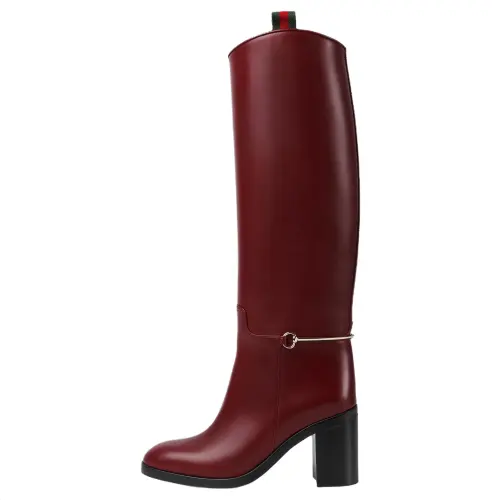 GUCCI Horsebit Leather Knee high Boots 8.5cm Women's Red