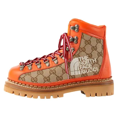 GUCCI X The North Face Canvas Leather Boot Beige Orange Women's