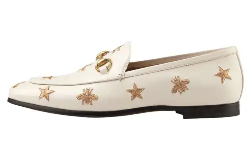 GUCCI Jordaan Embroidery Loafers Women's White