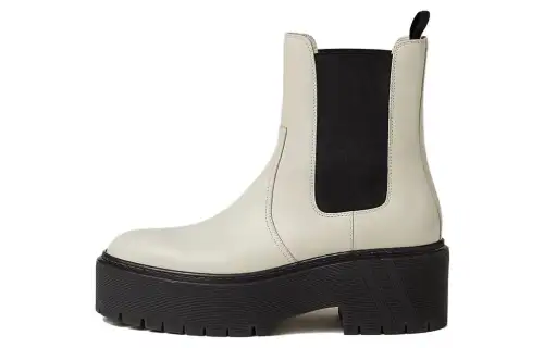 HERMES Harrow Calfskin Short Chelsea Boots Women's Beige