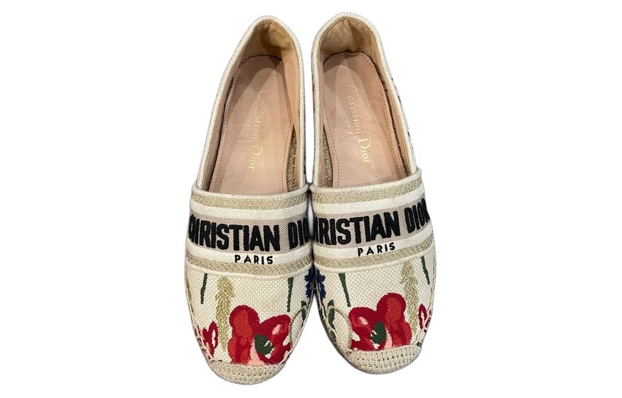 DIOR Granville Fabric Flat Shoes Women's Ecru