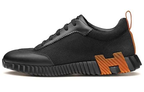 HERMES Bouncing Cow Leather Low top Casual Shoes Men's Black Honey