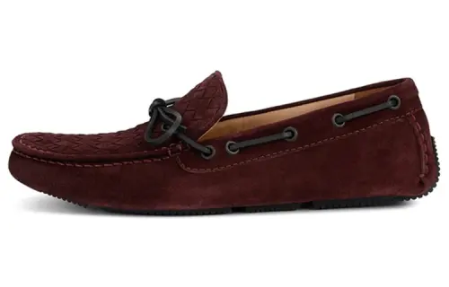 Bottega Veneta Leather Woven Casual Shoes Men's Burgundy