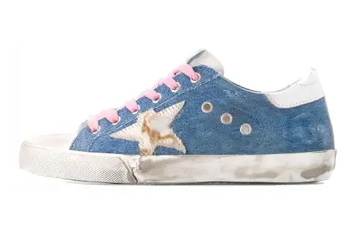 Golden Goose Super Star Low top Skateboard Shoes Women's Blue Distressed
