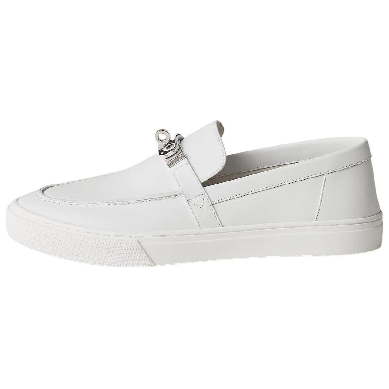 HERMES Game Top Grain Cow Leather Loafers Men's White
