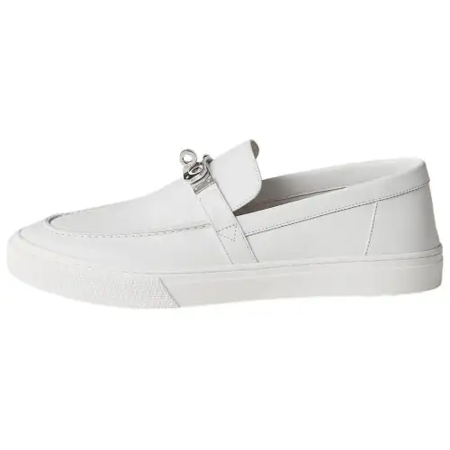 HERMES Game Top Grain Cow Leather Loafers Men's White