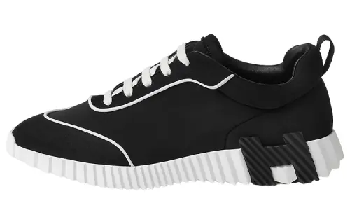 HERMES Bouncing Leather Low top Sports Casual Shoes Men's Black White