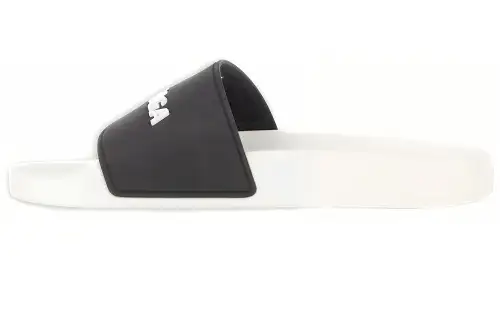 Balenciaga Pool Slides Logo White Black Alternate