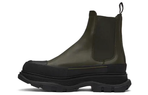 Alexander McQueen Tread Slick Short Chelsea Boots Men's Black Green