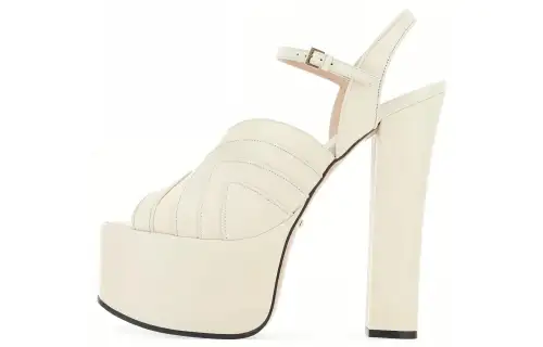 GUCCI Leather One Strap Sandals Women's White