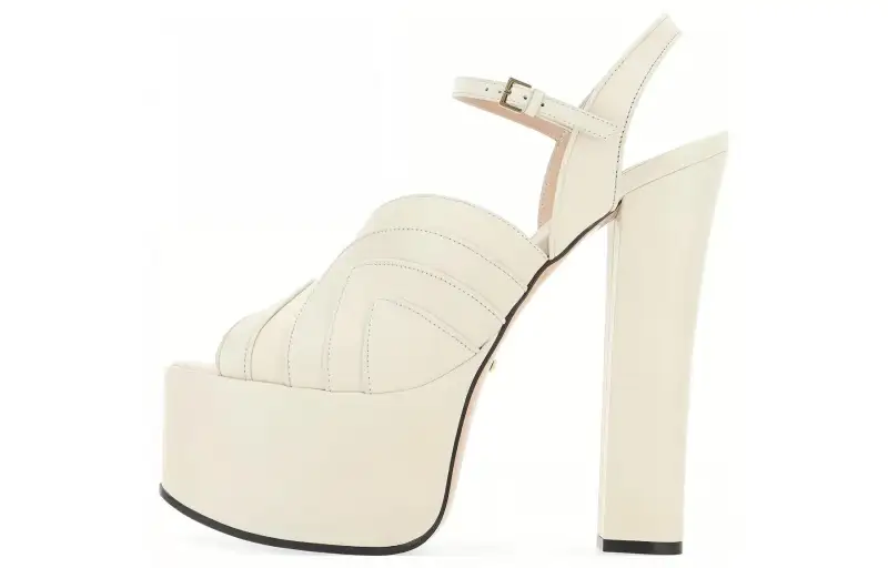 GUCCI Leather One Strap Sandals Women's White