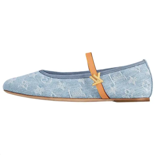 LOUIS VUITTON Romy Denim Flat Mary Jane Shoes Women's Light Blue