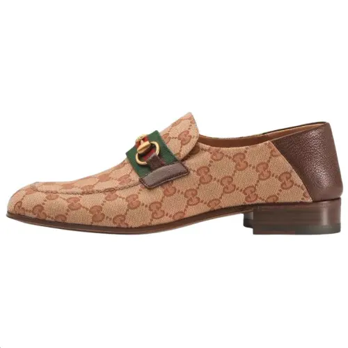 GUCCI Horsebit Web Leather Casual Shoes Men's Brown