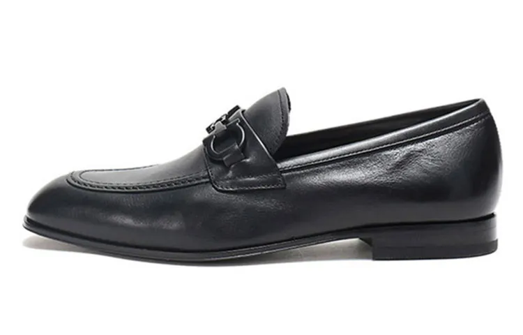 FERRAGAMO Gancini Leather Casual Leather Shoes Men's Black