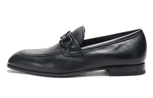 FERRAGAMO GANCINI leather slip-on fashion casual leather shoes men's black