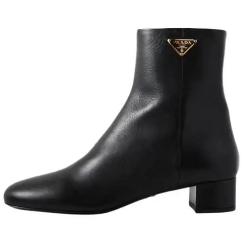 PRADA Leather Ankle Boots 3cm Women's Black