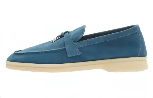 Loro Piana Summer Charms Walk Suede Loafers Women's Blue