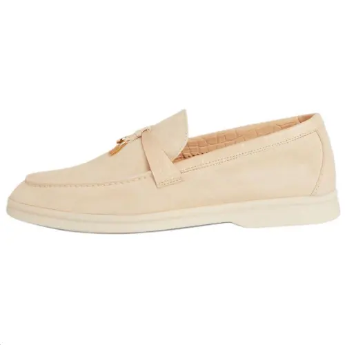 Loro Piana Summer Charms Walk Suede Loafers Women's Beige