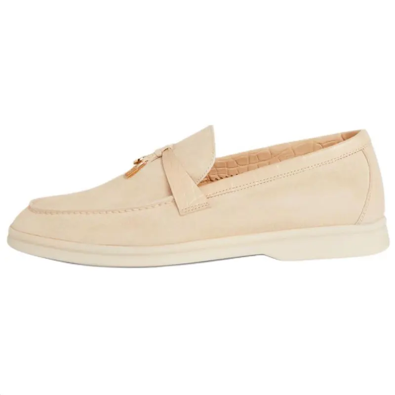 Loro Piana Summer Charms Walk Suede Loafers Women's Beige