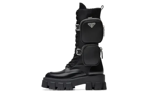PRADA Monolith 55mm Pouch Tall Boots Black Leather
