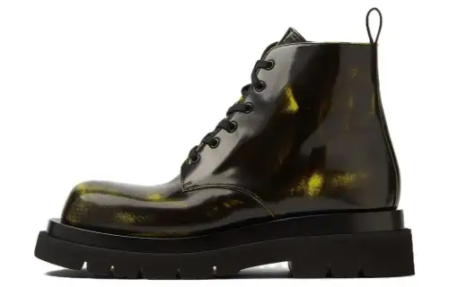 Bottega Veneta Puddle Leather Short Combat Boots Men's Black