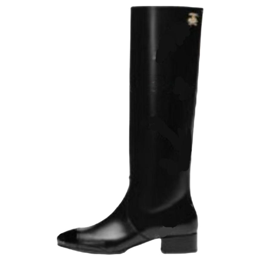CHANEL 25B Calfskin Knee high Boots Women's Black