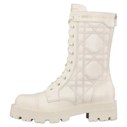 DIOR D Unit Leather Ankle Boots Women's White