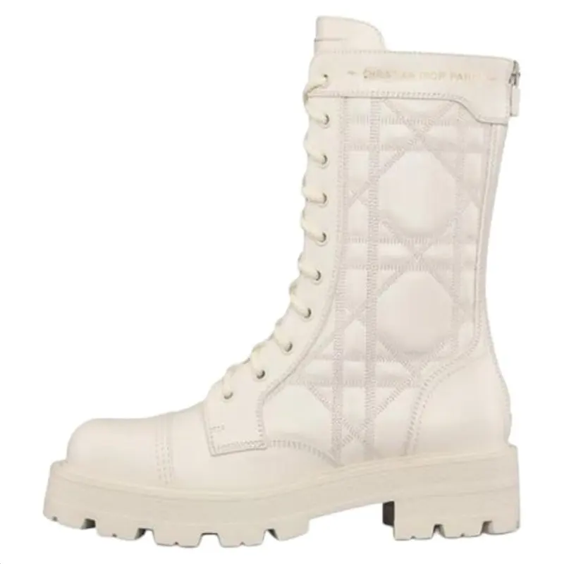 DIOR D Unit Leather Ankle Boots Women's White