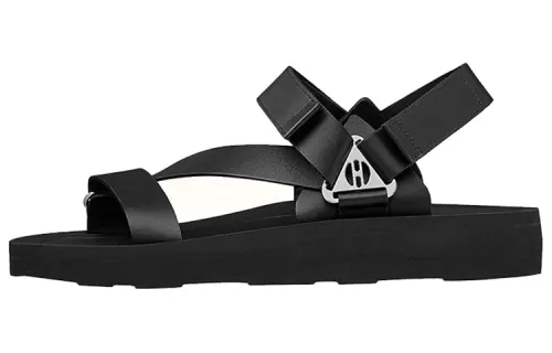 HERMES Cuzco Top Grain Cow Leather Beach Sandals Men's Black