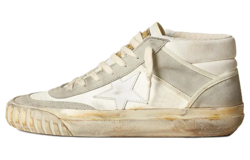 Golden Goose Mid Star Leather Mid top Skateboard Shoes Men's White Distressed