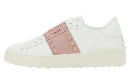 Valentino Rockstud GARAVANI Leather Low top Stylish Skateboarding Shoes Women's White Pink