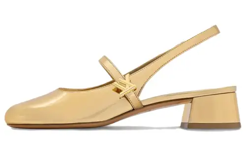 LOUIS VUITTON Romy Leather Chunky Heel High Heels 3.5cm Women's Gold