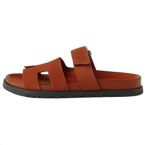 HERMES Chypre Slide Slippers Women's Black Sugar Brown