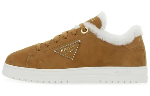 PRADA Leather Low top Stylish Skateboarding Shoes Women's Brown