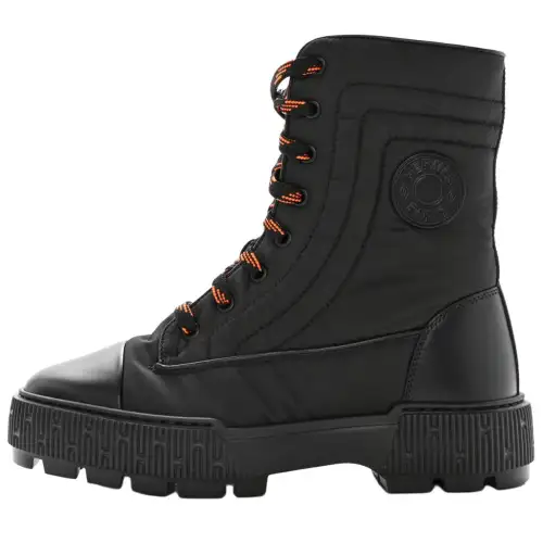 HERMES Leather Minimalist Fashion Ankle Boots Women's Black