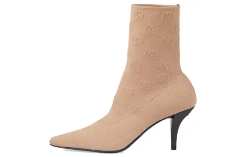 GUCCI Double G Leather Ankle Boots 7.5cm Women's Light Brown