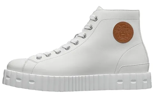 HERMES Climb Leather High top High top Stylish Skateboarding Shoes Women's White