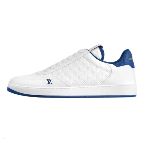 LOUIS VUITTON Rivoli Leather Low top Skateboard Shoes Men's White Blue