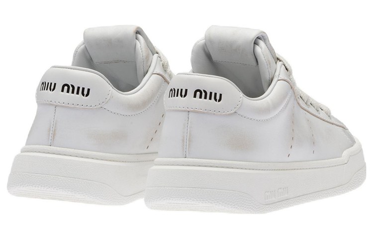 MIU MIU Leather Low top Stylish Skateboarding Shoes Women's White