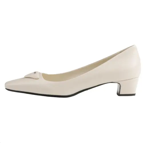 PRADA Saffiano Patent Leather Chunky Heel High Heels 3.5cm Women's Ivory White