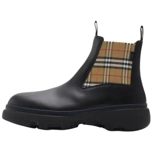 Burberry Calfskin Short Chelsea Boots Men's Black